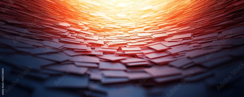 Poster abstract warm light emanating from a textured surface composed of various flat shapes.