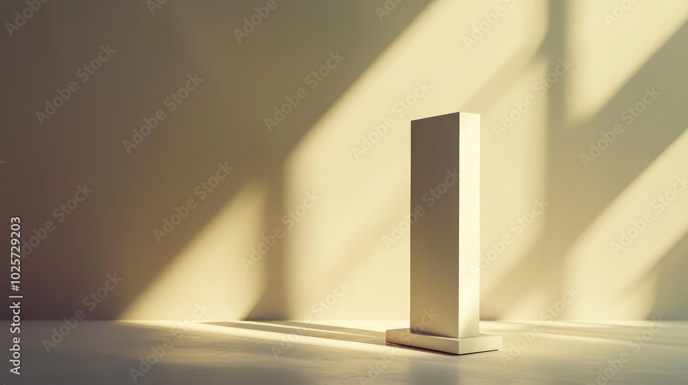 Poster tall, angular 3d display with a matte finish and clean design in a neutral space.