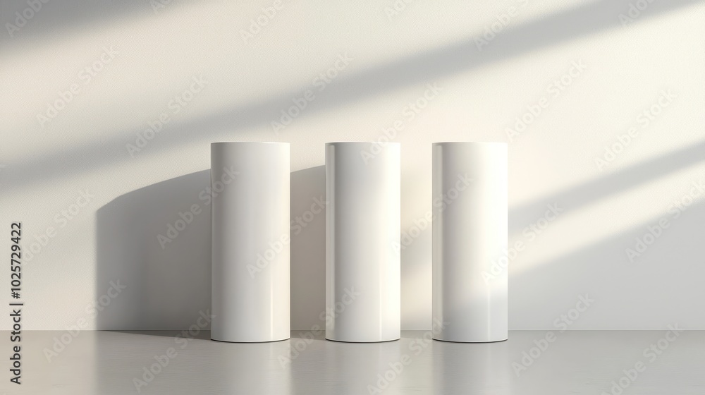 Aufkleber clean, bright setting showcases a tall cylindrical 3d t-bar display with subtle shadows.