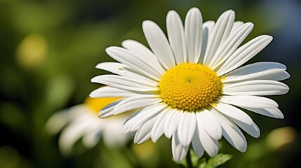 Fototapeta premium Macro Shot of Chamomile Flowers in Bright Morning Light on a Sunny Day, Close-Up Photography