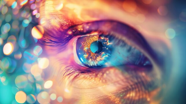 Cognitive Bias - Individual Peering Through a Distorted, Colorful Lens Amidst a Chaotic Blend of Facts and Fiction