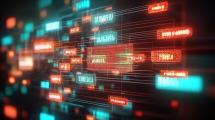 Obraz premium Abstract Digital Data Flow with Neon Colors
