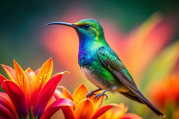 Fototapeta premium Majestic Lilybird perched gracefully on a vibrant flower, showcasing nature's beauty and elegance