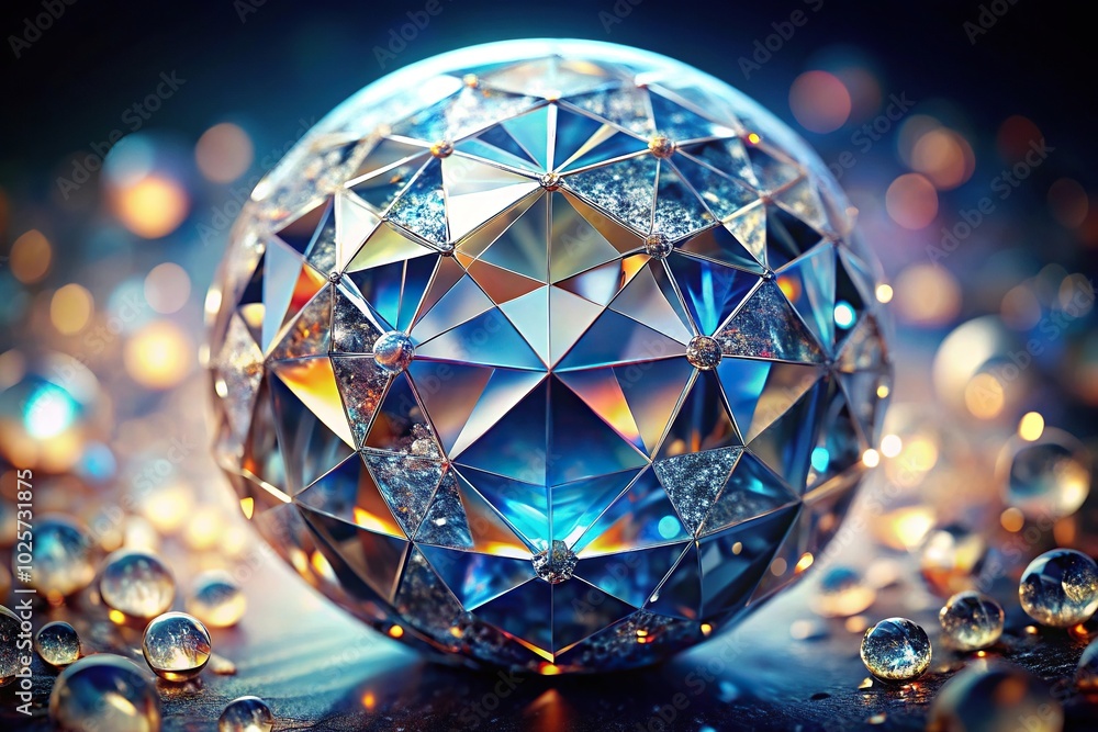 Wall mural close-up of futuristic diamond ball with world inside