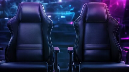 Two Black Gaming Chairs in Neon Lights