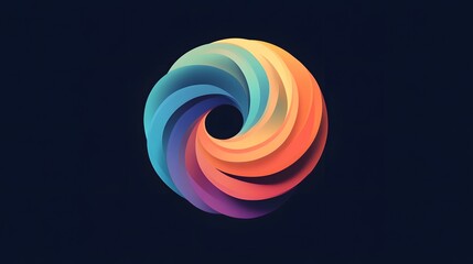 Abstract 3D Swirling Rainbow Colored Object on Dark Background