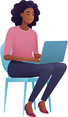 Woman Using Laptop Computer Cartoon Illustration