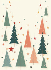 Obraz premium vector illustration christmas wallpaper of christmas trees and stars with christmas ornaments on it