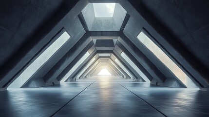 Obraz premium 3d render of abstract futuristic glass architecture with empty concrete floor, Generative AI