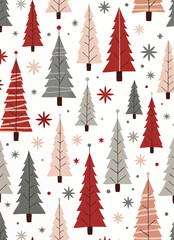 Obraz premium vector pattern of christmas trees and stars with christmas ornaments decorations on white background