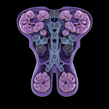 A top view of the parathyroid glands, showing their role in calcium regulation.