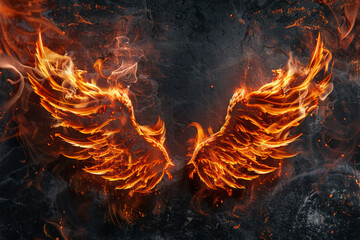 wings fire on black background.