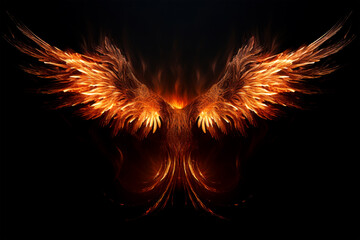 Fototapeta premium wings fire on black background.