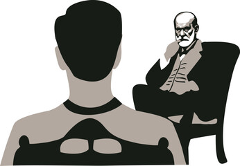 Imaginary Portrait of Freud and His Patient - Psychological Illustration