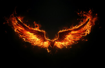 Fototapeta premium wings fire on black background.
