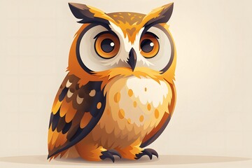 Obraz premium Cute Cartoon Illustration of Orange Owl with Big Eyes and Detailed Feathers 
