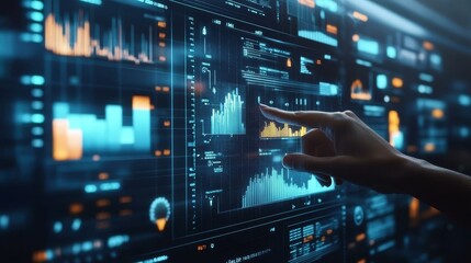 Obraz premium Interactive Technology Interface Showcasing Advanced Data Visualization and Analytics Trends