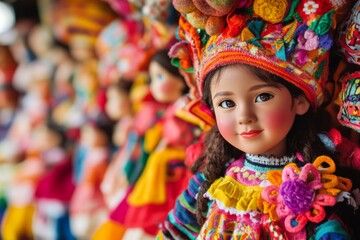 Fototapeta premium Beautifully crafted traditional dolls showcase vibrant colors and intricate designs. These stunning figures represent culture and artistry. Celebrate tradition with these works of art. Generative AI