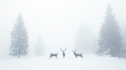 Visualize a festive banner with a clean snowy backdrop and deer silhouettes for ads.