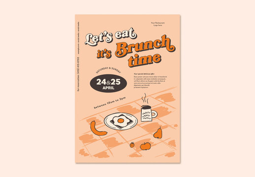 Brunch Flyer Layout with Hand Drawn Scribbled Illustrations