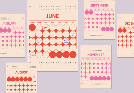 Red and Pink Calendar Layout