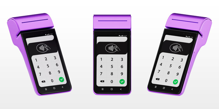 3D Colorful Contactless Payment POS Terminals &ndash; Digital Finance and Secure Wireless Transaction Concept