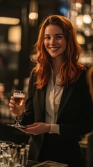 Welcoming Reception Worker Offering Drink to Customer