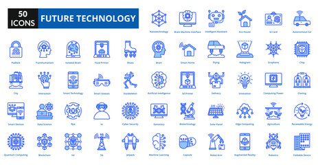 Future Technology blue icon collection set. Includes future, technology, tech, digital, innovation, futuristic, network, internet
