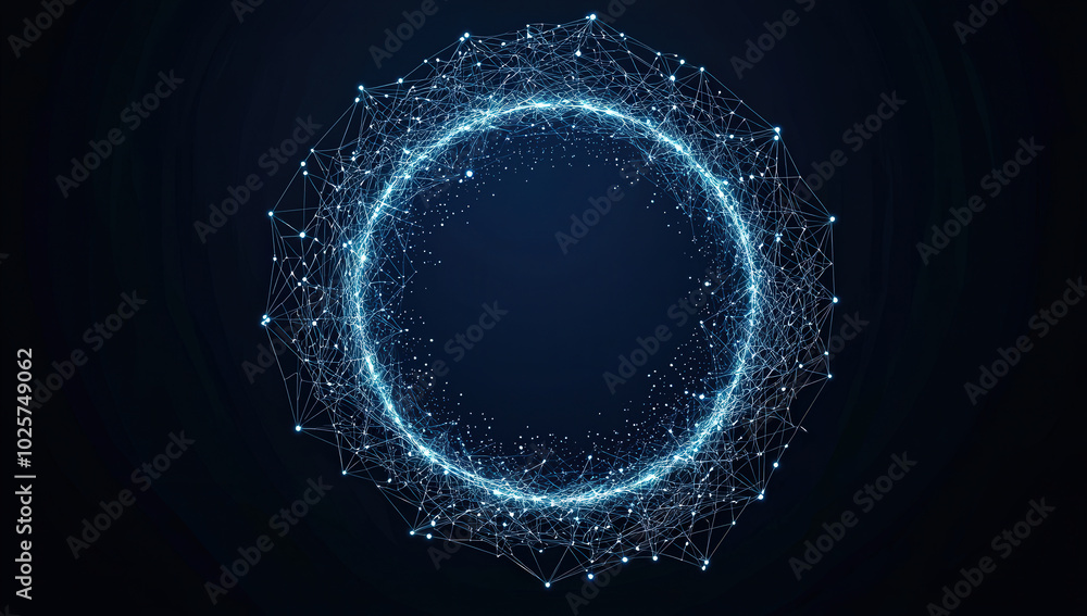 Poster digital circular frame made of blue lines and dots, creating abstract design. this visually striking