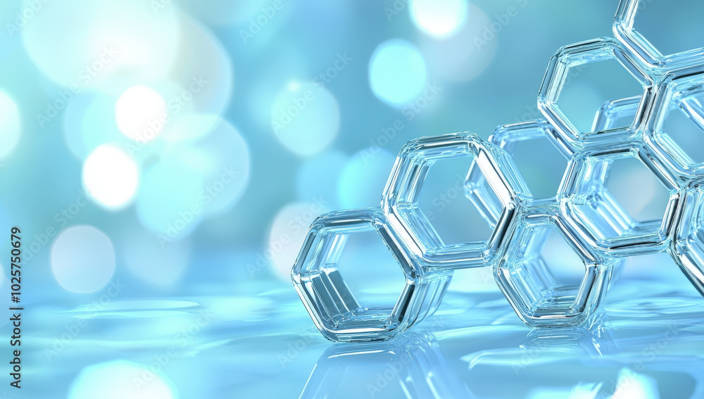 Poster transparent hexagons create captivating pattern against soft blue background, evoking sense of calm 