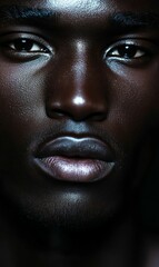 Obraz premium Close-up of a person's face with glistening skin.