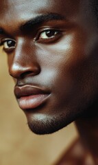 Obraz premium Close-up of a man's face with stubble.