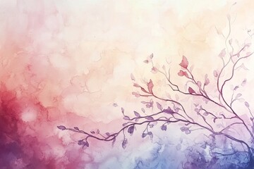 Ink texture blending with pastel watercolor washes, creating a soft, serene background