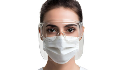 professional woman scientist wearing protective face mask and safety goggles, exuding confidence and dedication to her work in laboratory setting