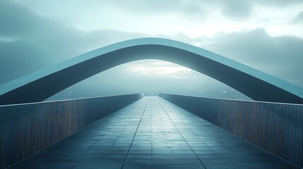 Futuristic Concrete Bridge with Arch Design Under Dramatic Cloudy Sky at Dawn