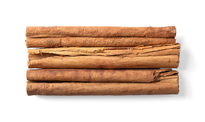 Ceylon cinnamon bark sticks, from above. Three strips of dried bark of the true cinnamon tree,...