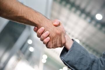 Close up hands businessman and partner working of business people join hand together and start up work. Teamwork Concept