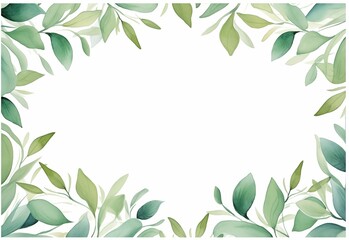 白い背景に水彩の緑の葉のフレームとコピースペース