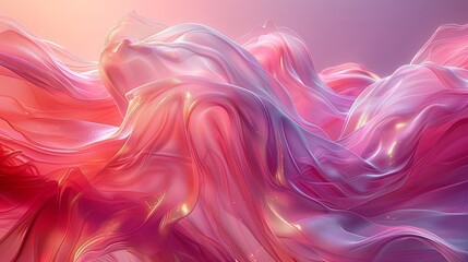 Obraz premium Glass pink waves, curved transparent layers. Abstract background 3d rendering