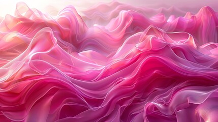 Obraz premium Glass pink waves, curved transparent layers. Abstract background 3d rendering