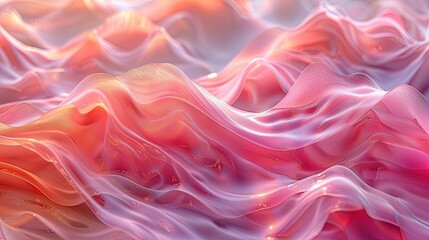 Obraz premium Glass pink waves, curved transparent layers. Abstract background 3d rendering