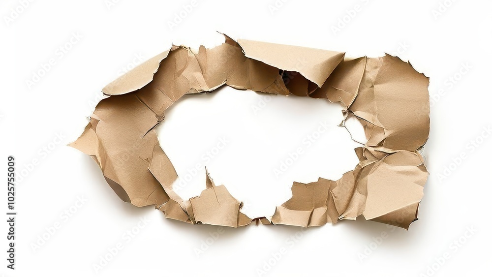 Poster torn brown paper creating an empty space in the center.