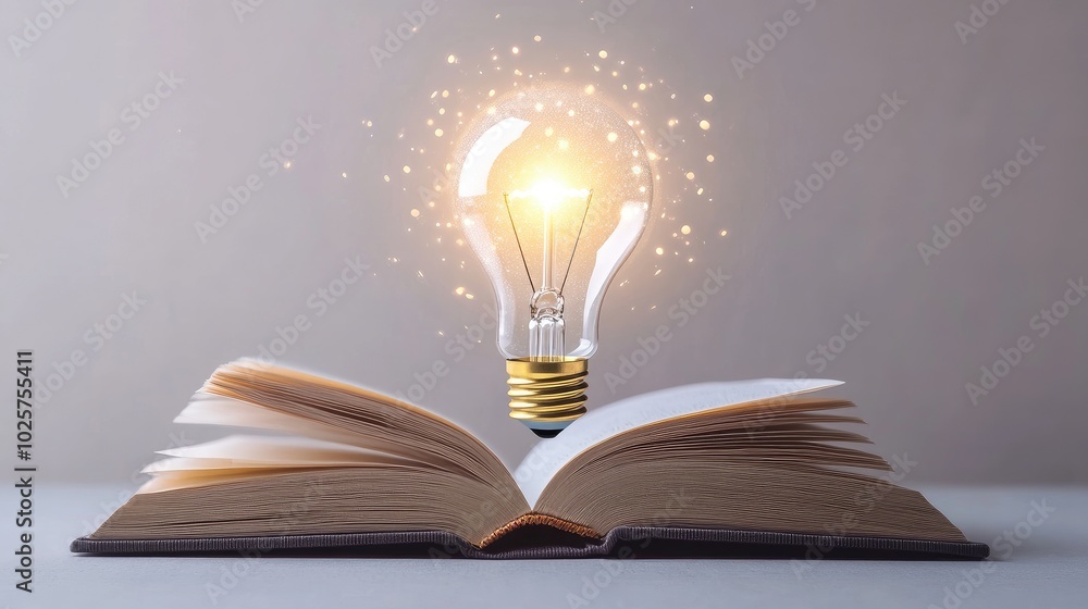 Poster a floating, glowing light bulb emerges from an open book, symbolizing tech-powered learning and inno