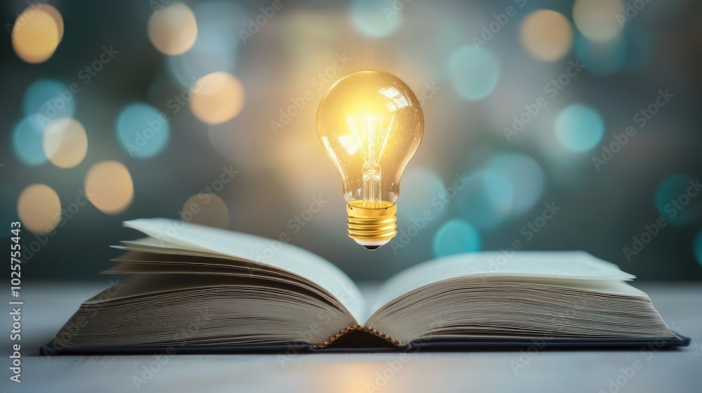 Poster a floating, glowing light bulb emerges from an open book, symbolizing tech-powered learning and inno