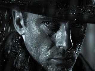 Intense Gaze: A Man in the Rain