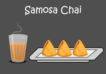 Indian masala chai and samosa vector illustration .