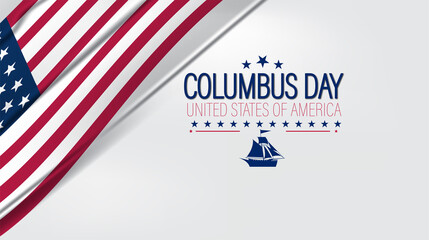 Obraz premium Cheerful Columbus Day scene with the American flag and a sailboat, representing adventure and national pride