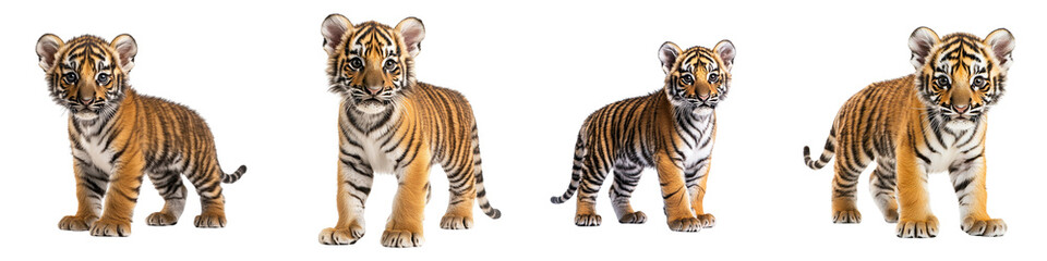 Naklejka premium 8000 - collection Set of A a young tiger cub standing and looking at the camera, isolated on a transparent background cutout,