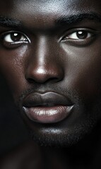 Obraz premium Close-up of a man's face with glistening skin.