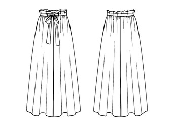 Fashion technical drawing of flared skirt 